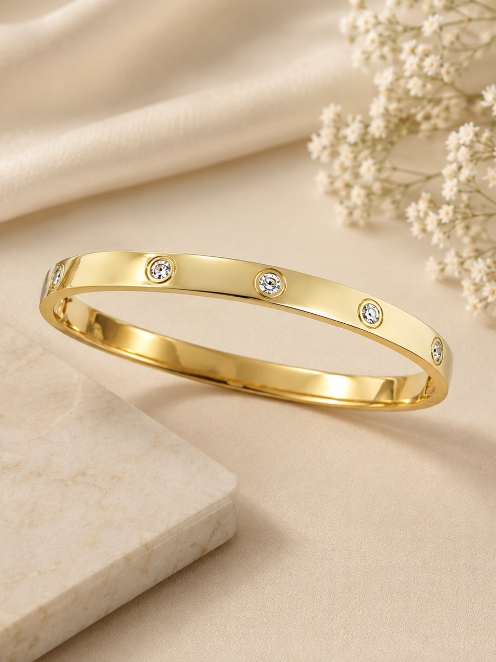 14K Gold Filled AAAAA CZ Accent Bangle Bracelet - Unisex Jewelry. Stamped